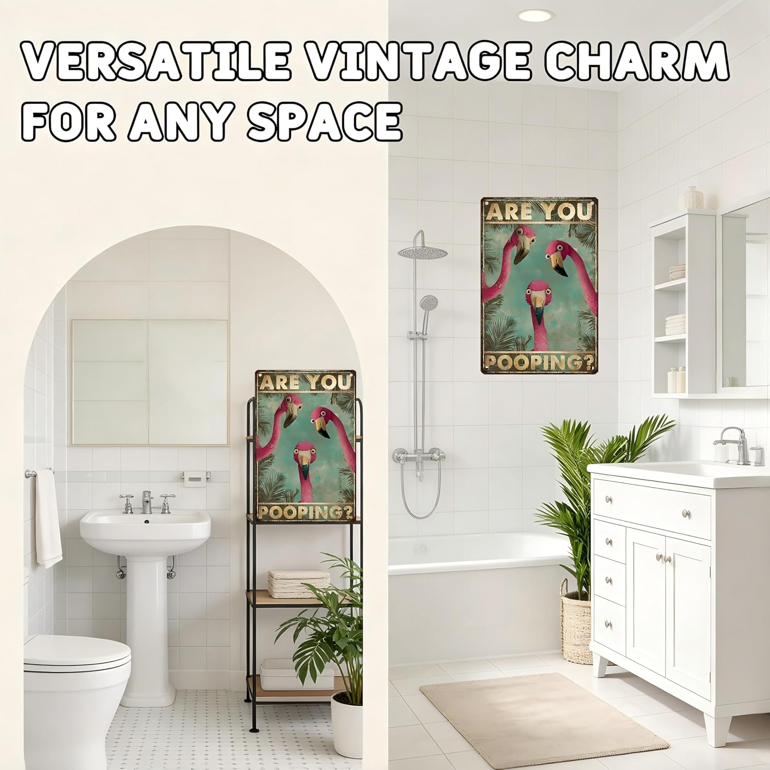 Flamingo Bathroom Decor Metal Tin Sign Funny Wall Art "Are You Pooping" Retro Poster for Guests and Family Restroom Toilet Washroom Tropical Home 8x12 Inch - Image 4