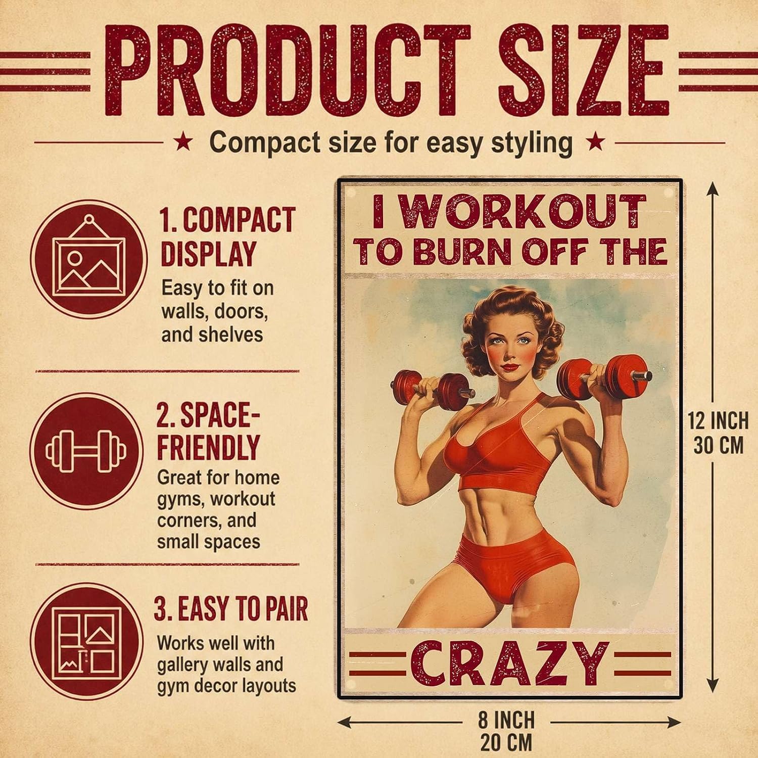 Home Gym Decor Metal Sign, Motivational Gym Wall Art for Women's Workout Room, I Workout to Burn Off The Crazy, 12 x 8 Inch - Image 2