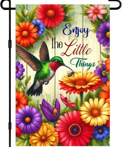 Hummingbird Garden Flag 12x18 Double Sided Cheerful Floral Yard Flag Spring Summer Outdoor Welcome Decor for Patio Lawn Porch Farmhouse Style Enjoy the Little Things