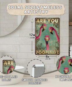 Alternative view of Flamingo Bathroom Decor Metal Tin Sign Funny Wall Art "Are You Pooping" Retro Poster for Guests and Family Restroom Toilet Washroom Tropical Home 8x12 Inch