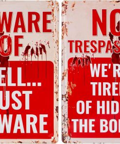 Halloween Decoration 3D Signs Retro Chic Metal Tin Signs for Outdoor Yard or Indoor Funny Halloween Decor Signs - No Trespassing We're Tired of Hiding The Bodies & Beware of Well Just Beware
