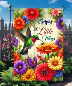 Alternative view of Hummingbird Garden Flag 12x18 Double Sided Cheerful Floral Yard Flag Spring Summer Outdoor Welcome Decor for Patio Lawn Porch Farmhouse Style Enjoy the Little Things