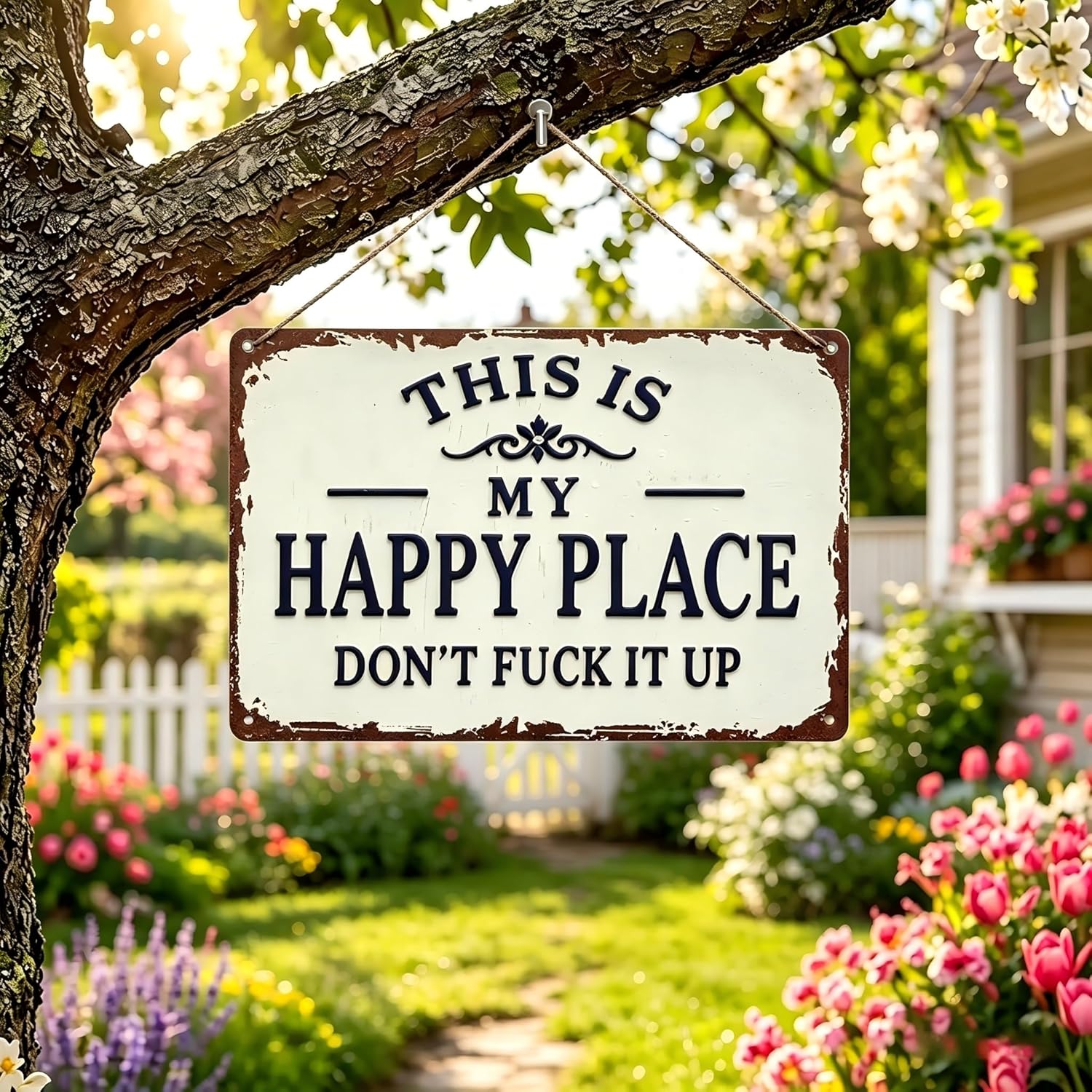 This Is My Happy Place Don't Fuck It Up Metal Sign, 8x12 Inch Aluminum Wall Art, Funny Rustic Style for Man Cave, Garage, Bedroom - Image 3