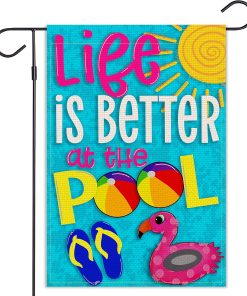 Life is Better at the Pool Garden Flag Vertical Double Sided Burlap Summer Yard Outdoor Decor Home Decor (12.5 x 18, Pool)