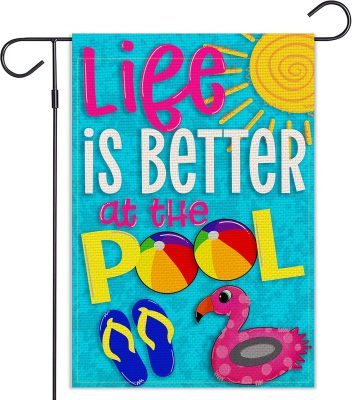 Life is Better at the Pool Garden Flag Vertical Double Sided Burlap Summer Yard Outdoor Decor Home Decor (12.5 x 18, Pool)