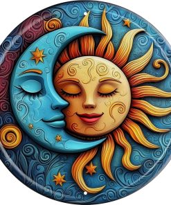 Vintage Round Tin The Sun And Moon Sign Retro Metal Sign Suitable For Home Street Shop Garage Bar Farm Garden - Multi-Purpose For Indoor/Outdoor Use Plaque 8x8 Inch